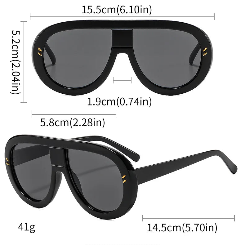 Size of Big Frame Rivet One Piece Sunglasses