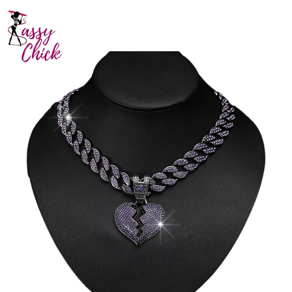 Big Purple 16MM Cuban Chain Iced Out Bling Necklace Sassy Chick Logo