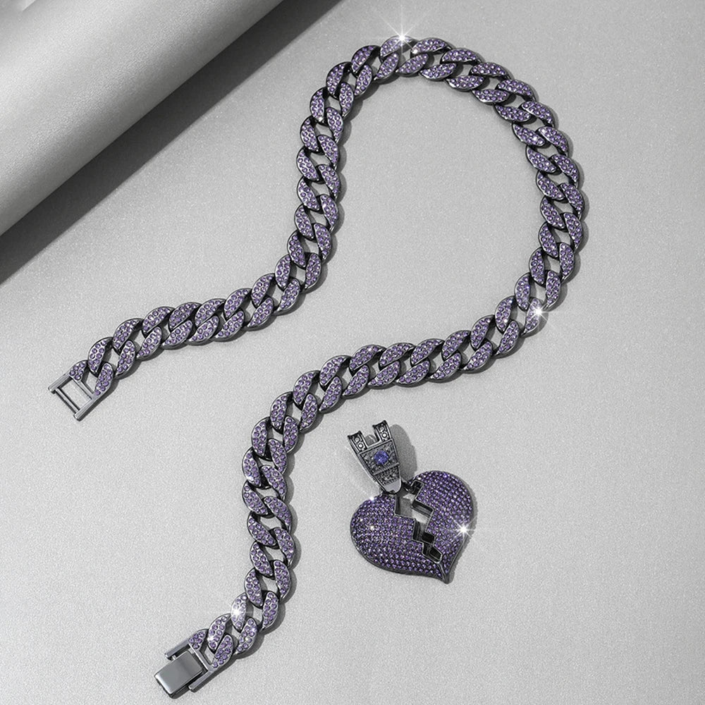 Big Purple 16MM Cuban Chain Iced Out Bling Necklace