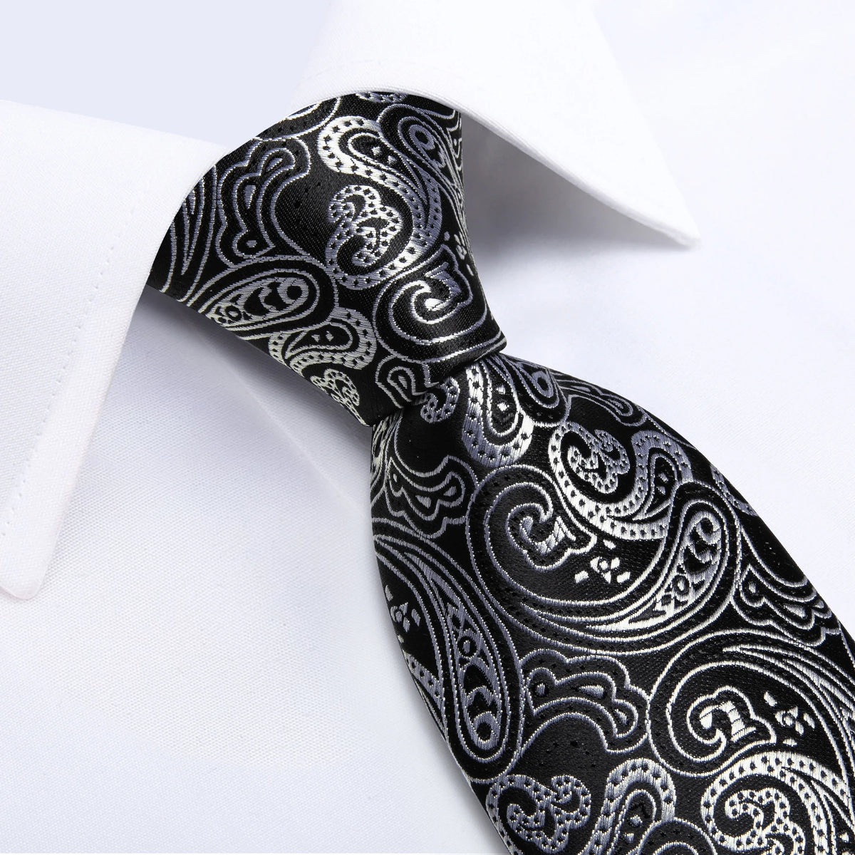 Black And Silver Paisley Floral Men's Ties
