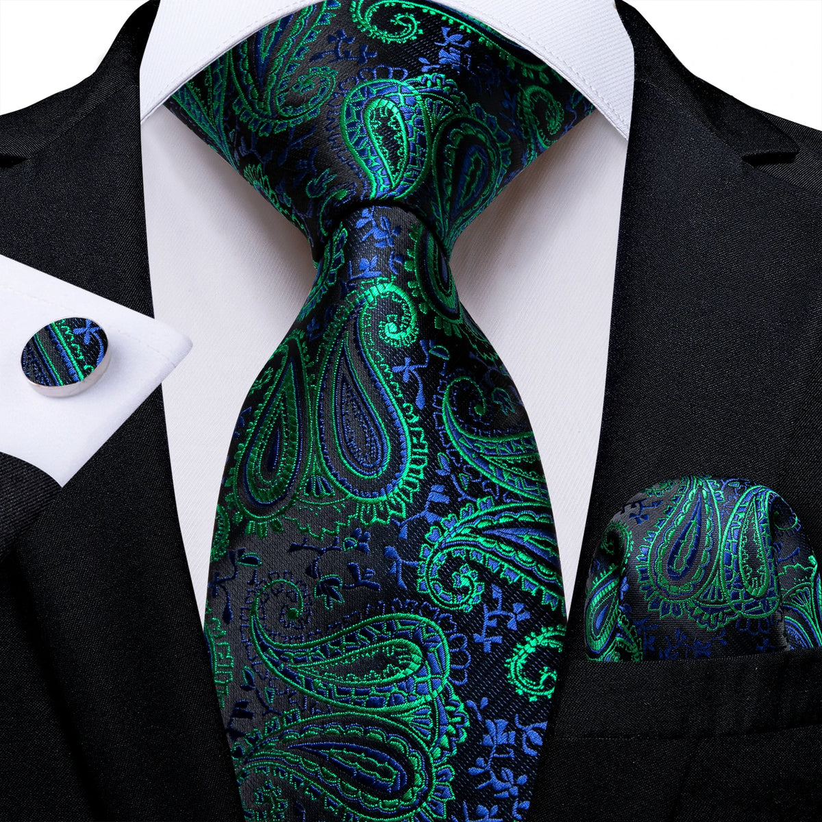 Green And Blue Paisley Floral Men's Ties