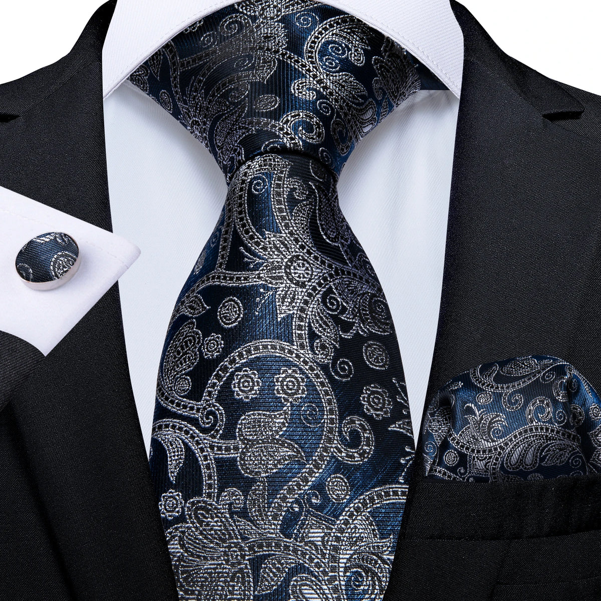 Black And Silver Paisley Floral Men's Ties