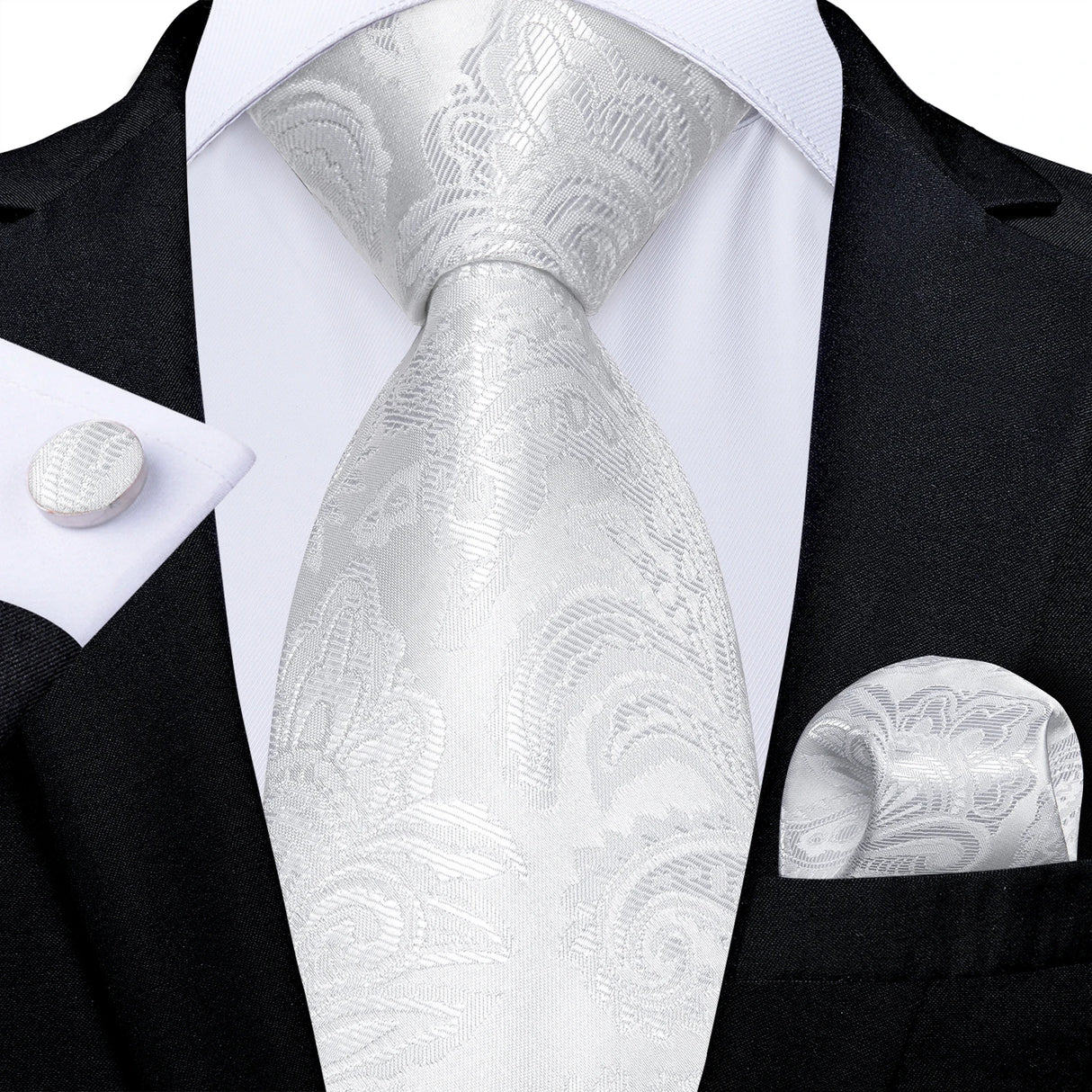 White Paisley Floral Men's Ties