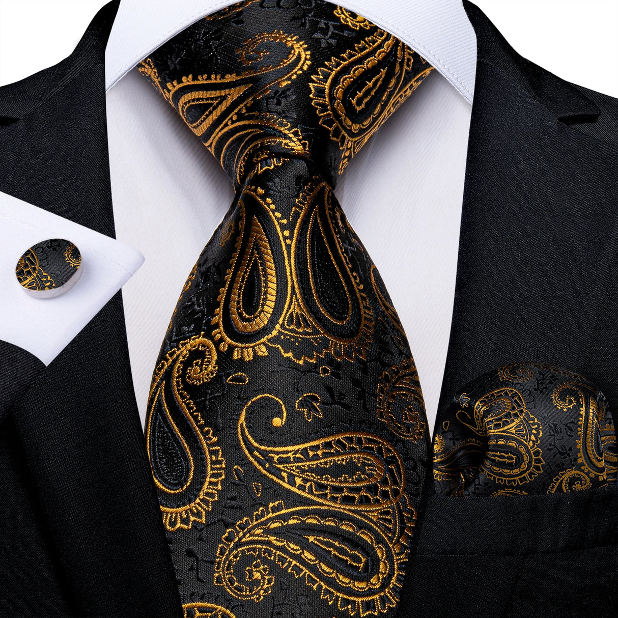 Black And Gold Paisley Floral Men's Ties