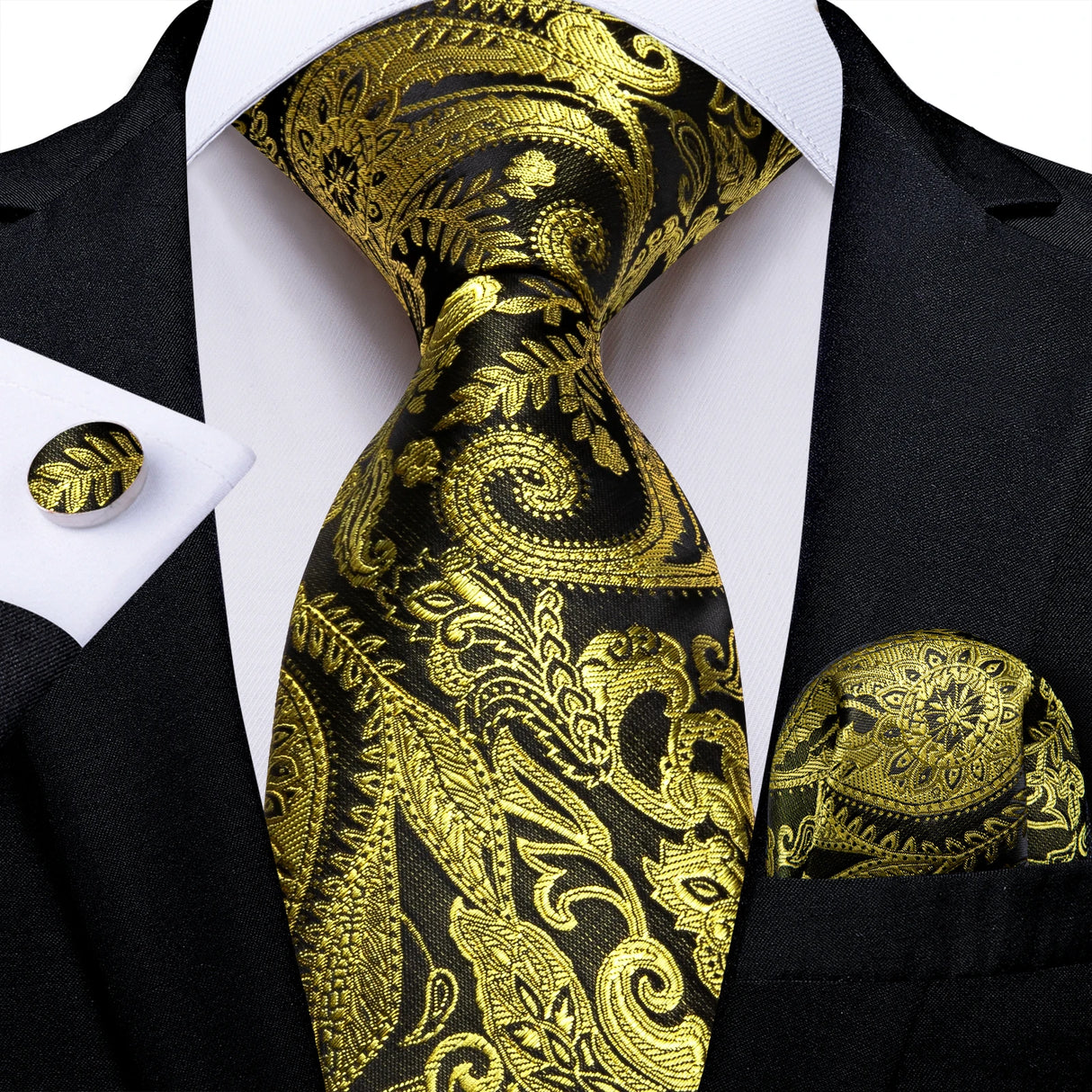 Black And Gold Paisley Floral Men's Ties