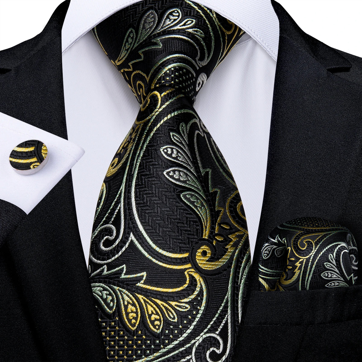 Black And Silver Paisley Floral Men's Ties