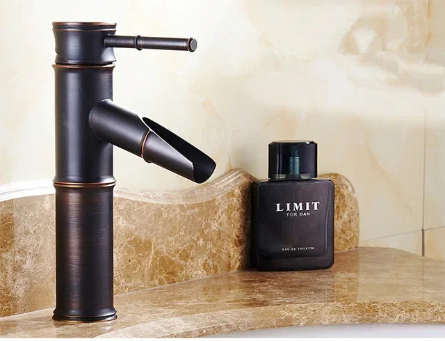 Black bronze bamboo-style waterfall basin faucet with single lever mixer
