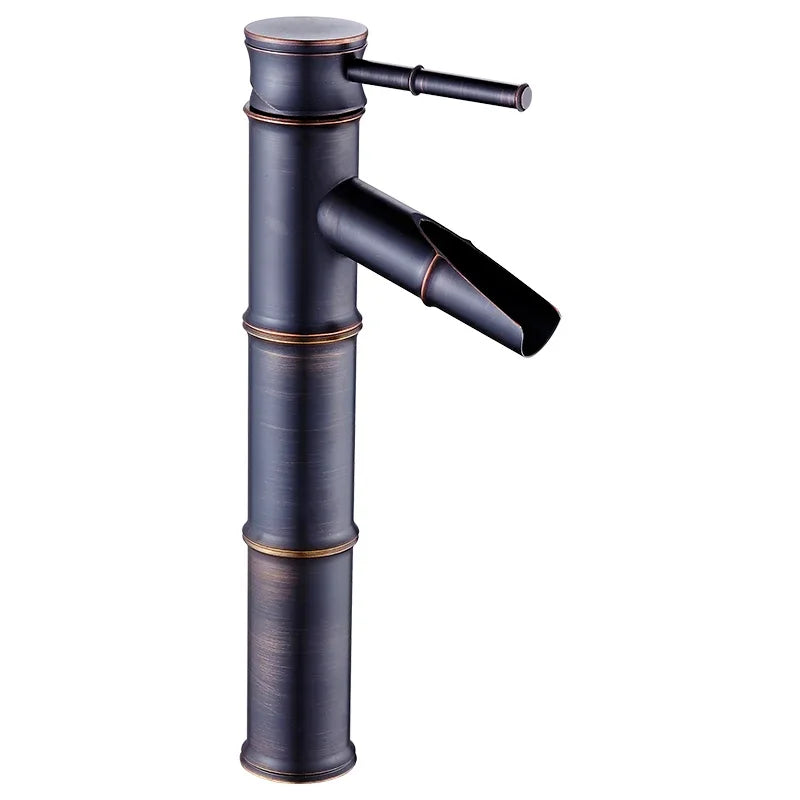 Black bronze bamboo-style waterfall basin faucet with single lever mixer