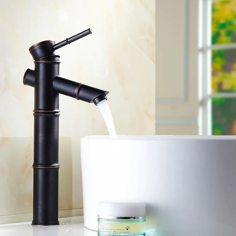 Black bronze bamboo-style waterfall basin faucet with single lever mixer