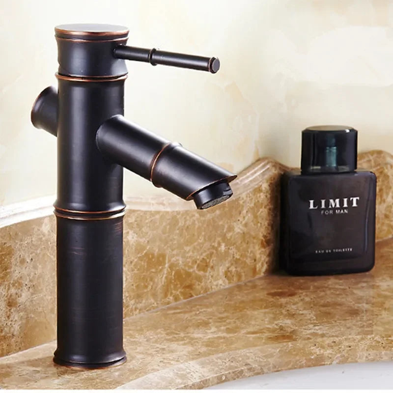 Black bronze bamboo-style waterfall basin faucet with single lever mixer