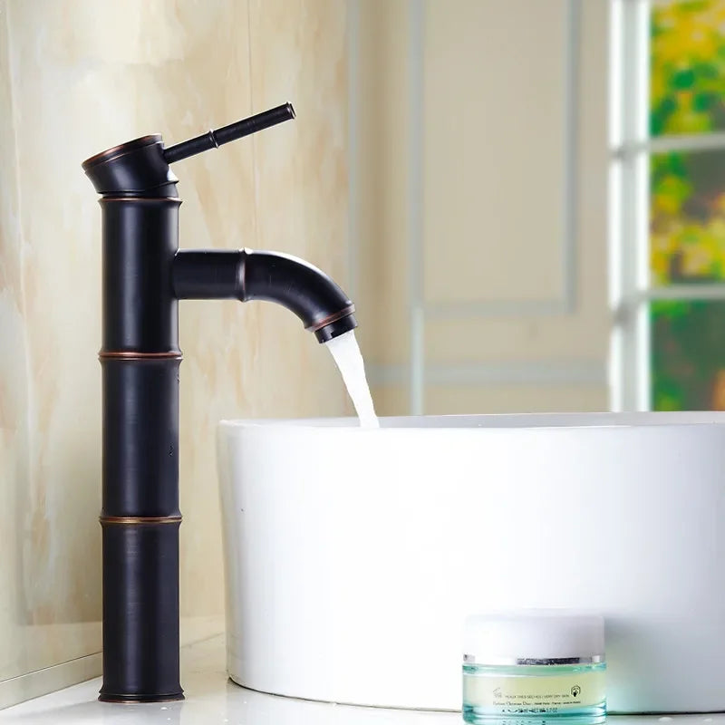 Black bronze bamboo-style waterfall basin faucet with single lever mixer