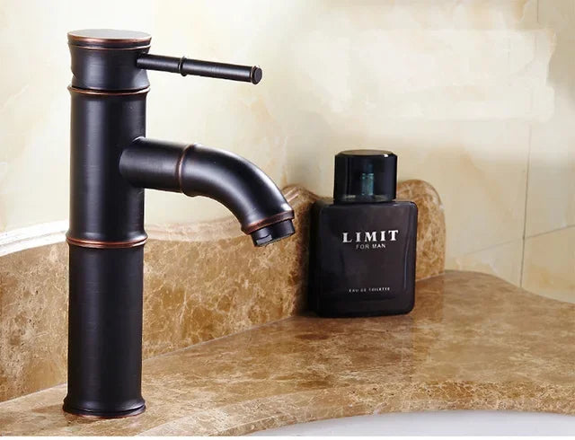 Black bronze bamboo-style waterfall basin faucet with single lever mixer
