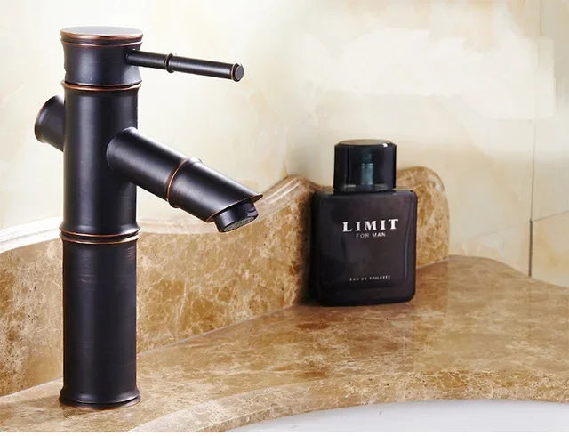 Black bronze bamboo-style waterfall basin faucet with single lever mixer