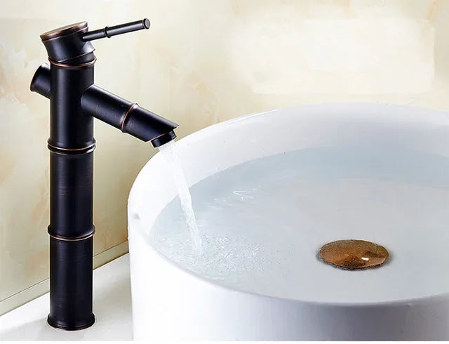 Black bronze bamboo-style waterfall basin faucet with single lever mixer