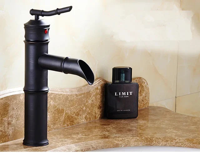 Black bronze bamboo-style waterfall basin faucet with single lever mixer
