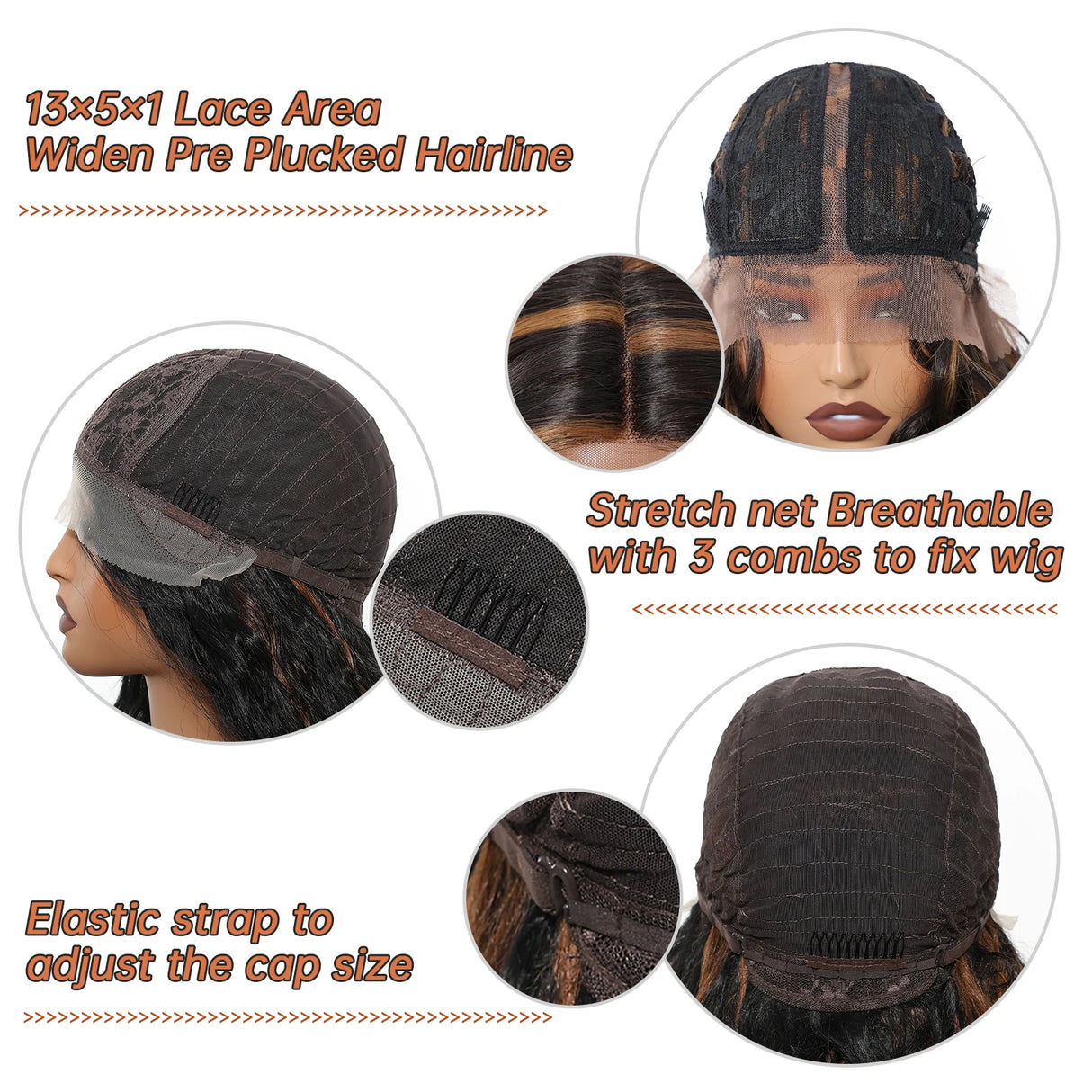 cap size Black Brown Highlights Natural Lace Short Wavy Front Synthetic Hair Wigs