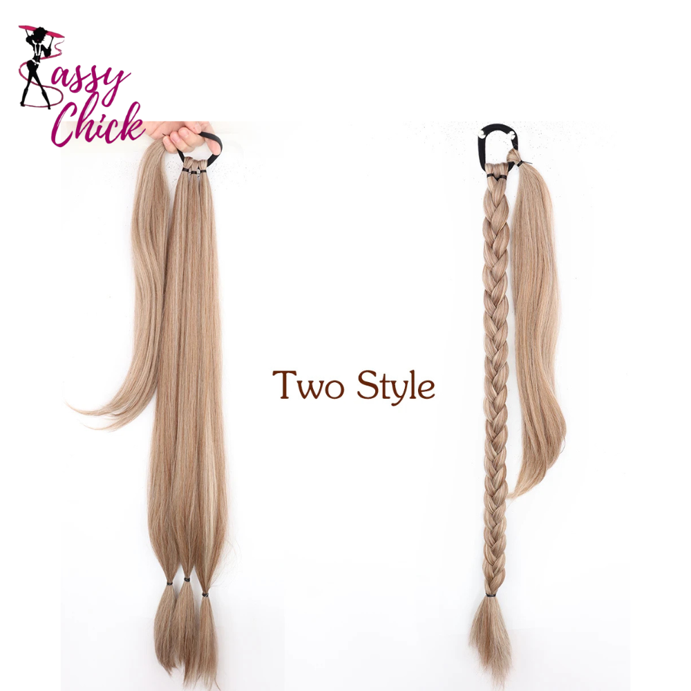 Black Brown Synthetic Long Braided Ponytail Hair Extensions Sassy Chick Logo