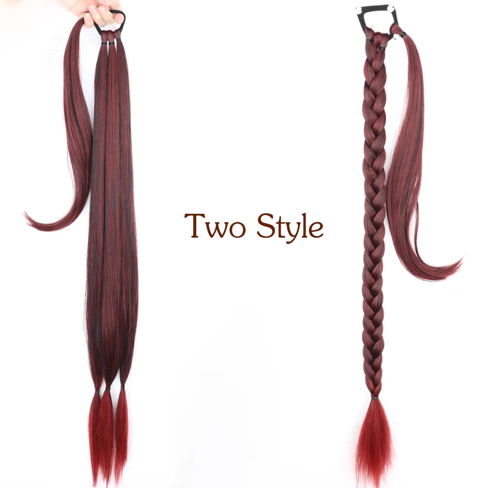 Red Synthetic Long Braided Ponytail Hair Extensions