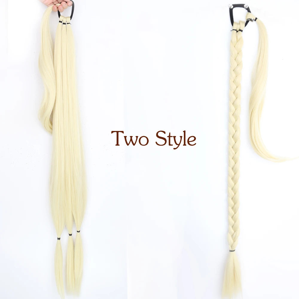 White Synthetic Long Braided Ponytail Hair Extensions