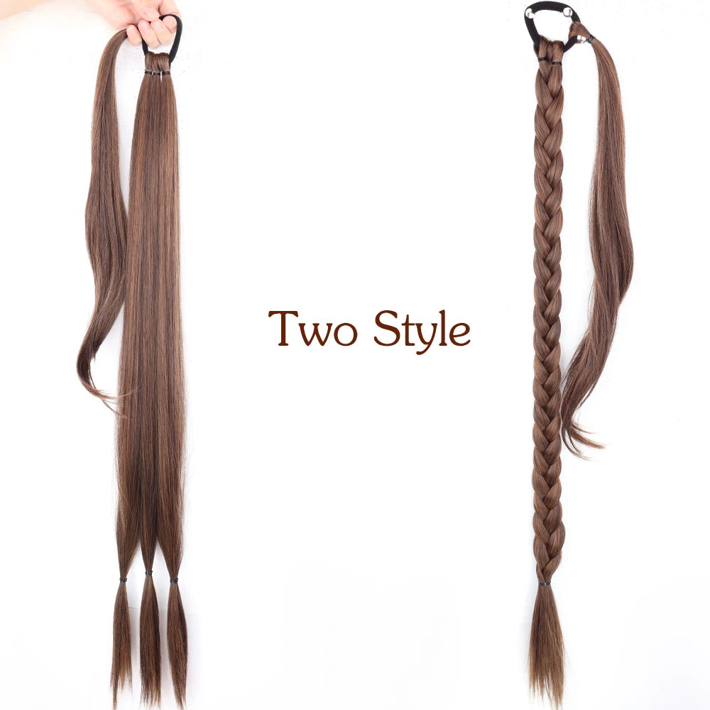 Black Brown Synthetic Long Braided Ponytail Hair Extensions
