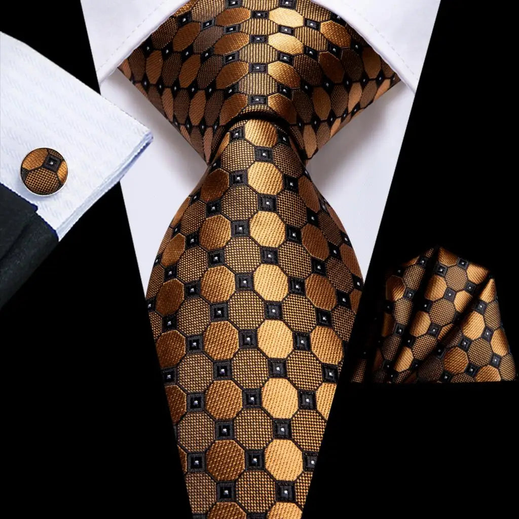 Black Gold Dot Paisley Tie Set
