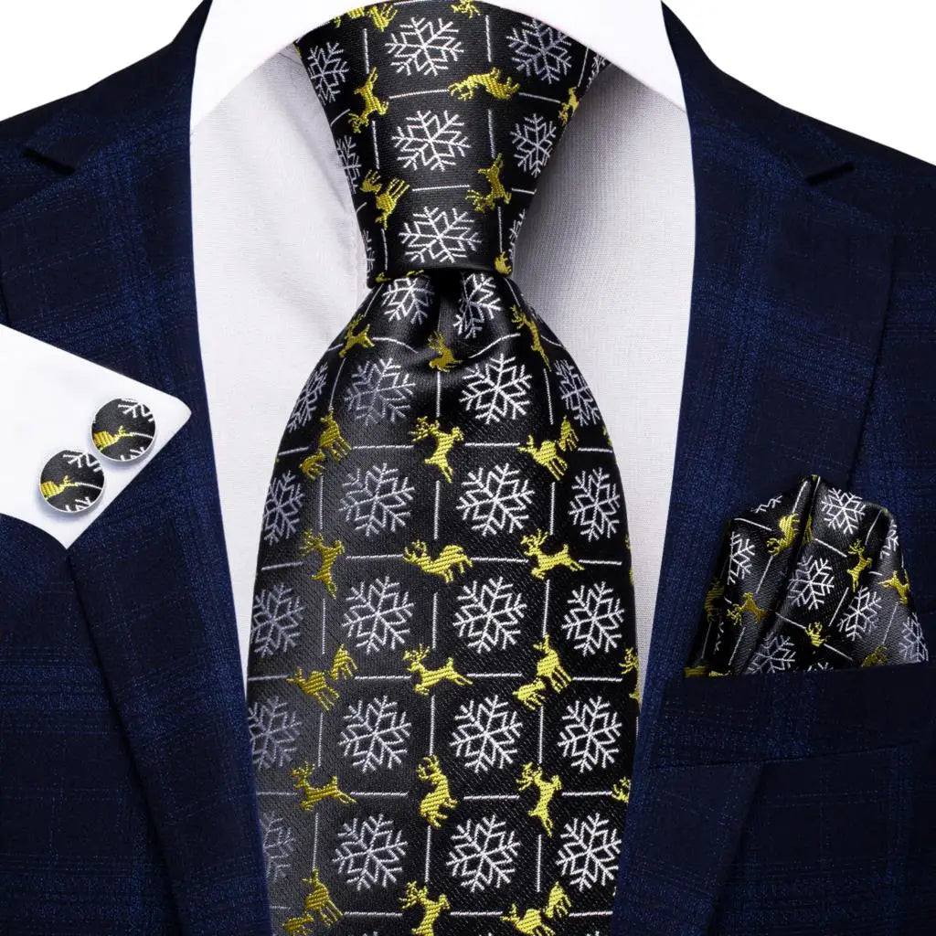 white black gold snow flakes pattern tie set