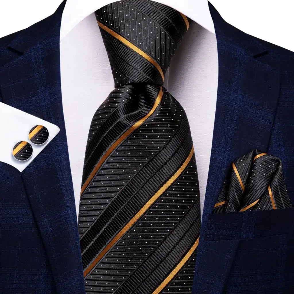 black gold lone dot pattern tie set