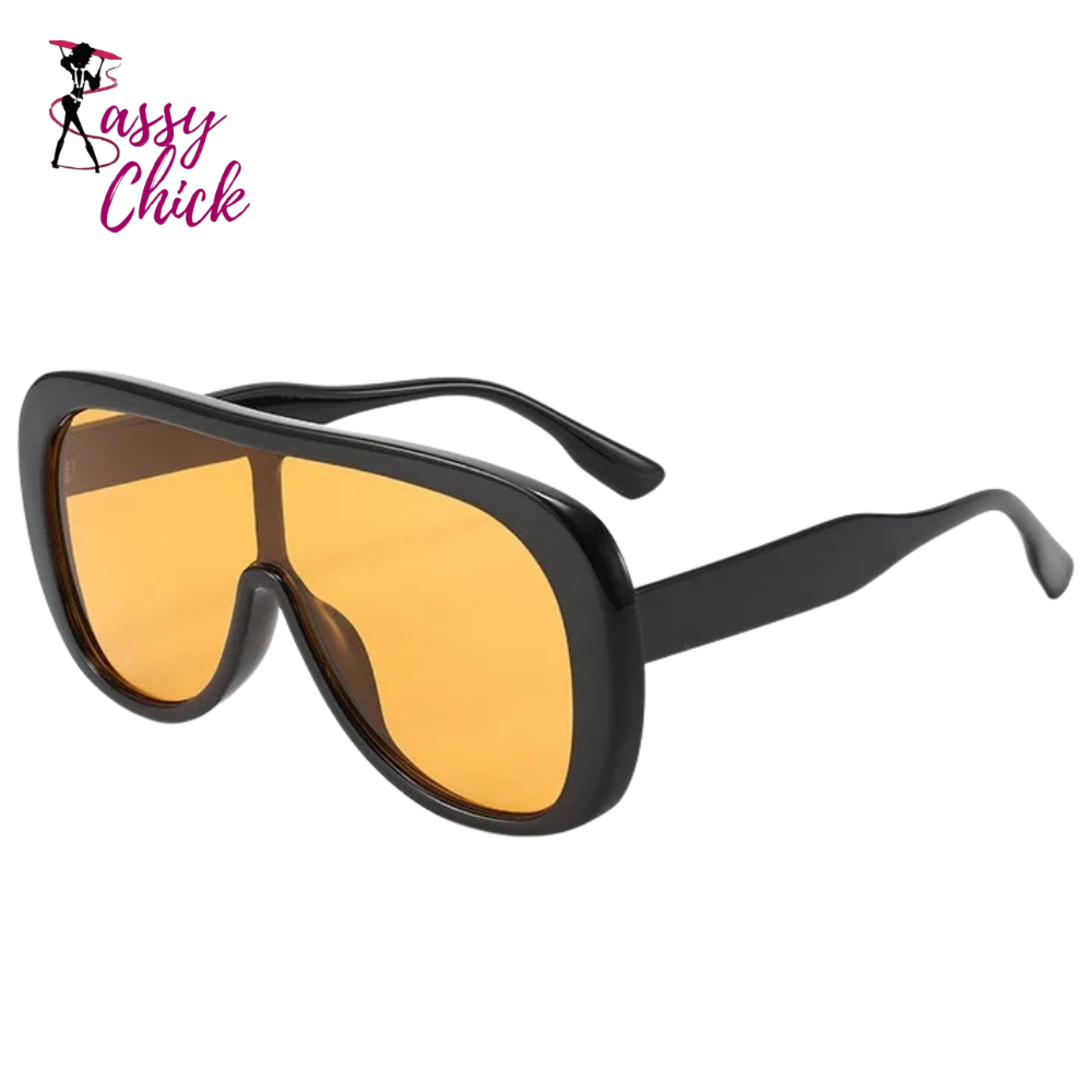 Black Square Vintage Oversize Shield Sunglasses Sassy Chick Logo