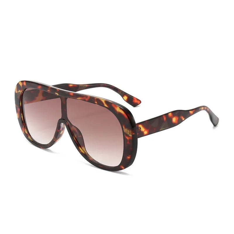 Leopard Square Vintage Oversize Shield Sunglasses