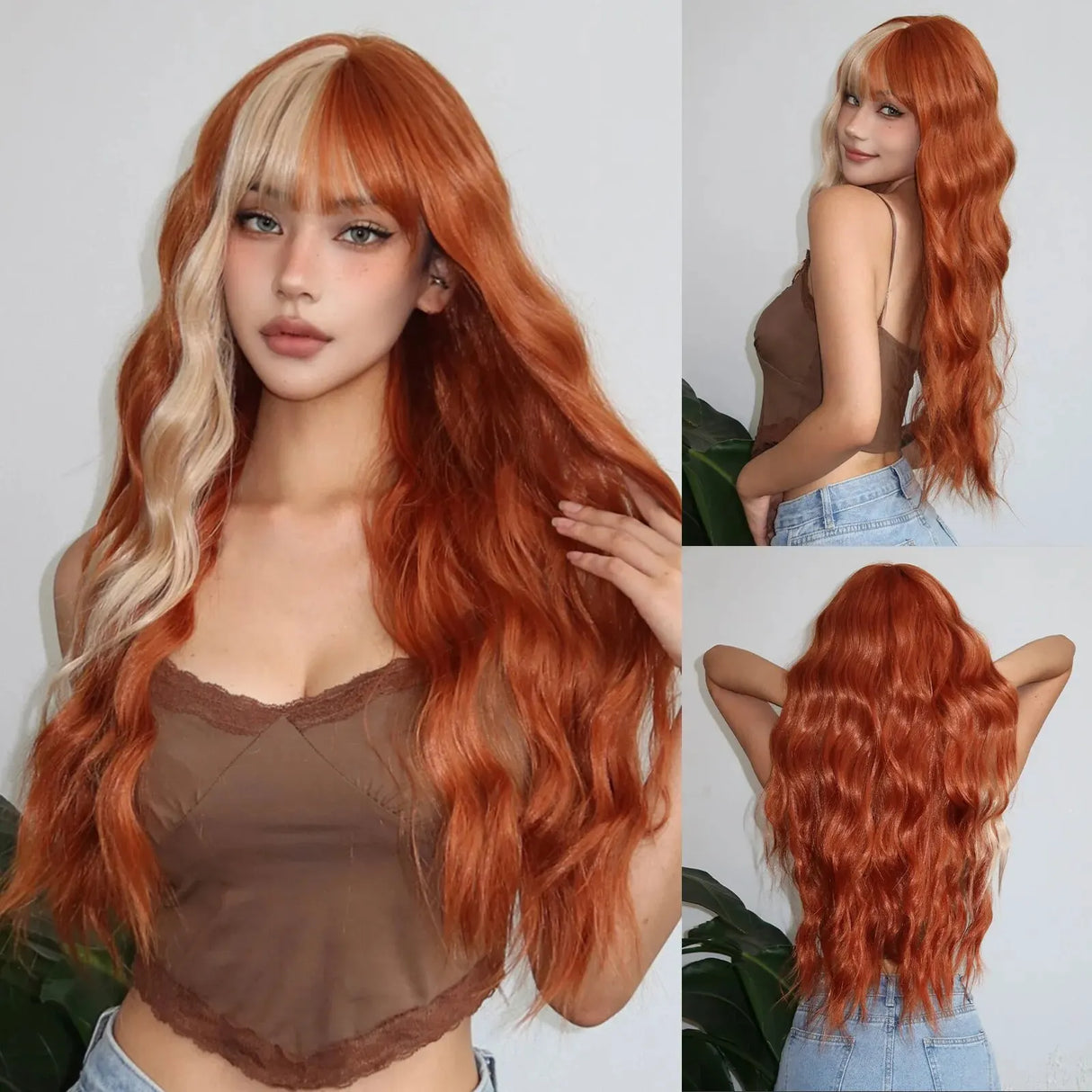 Orange Black Water Wave Synthetic Long Wigs