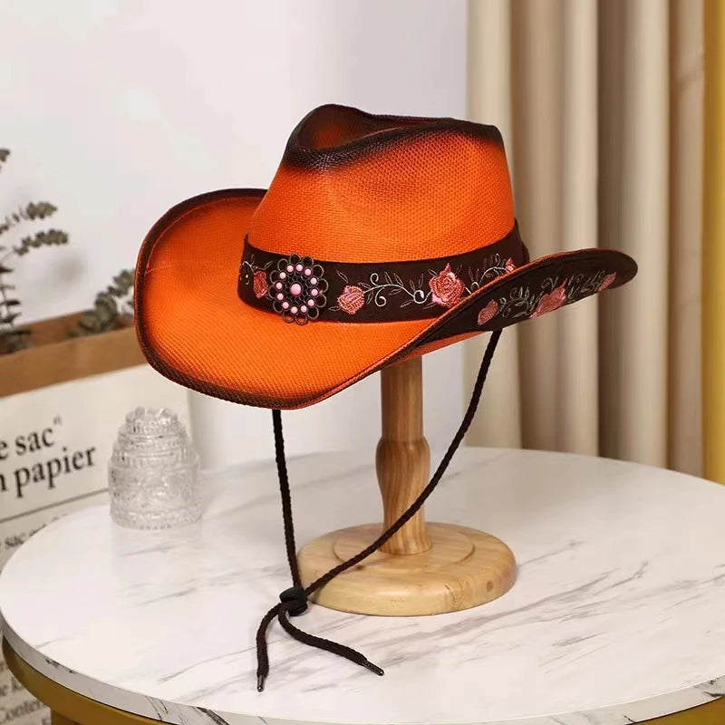 orange cowboy straw hat