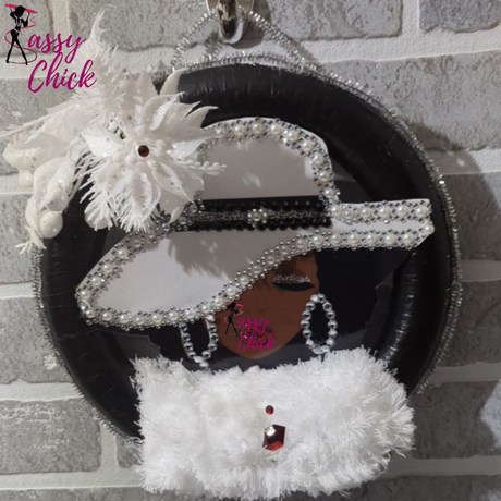 Black White Feather Design Lady Wreath Sassy Chick Logo