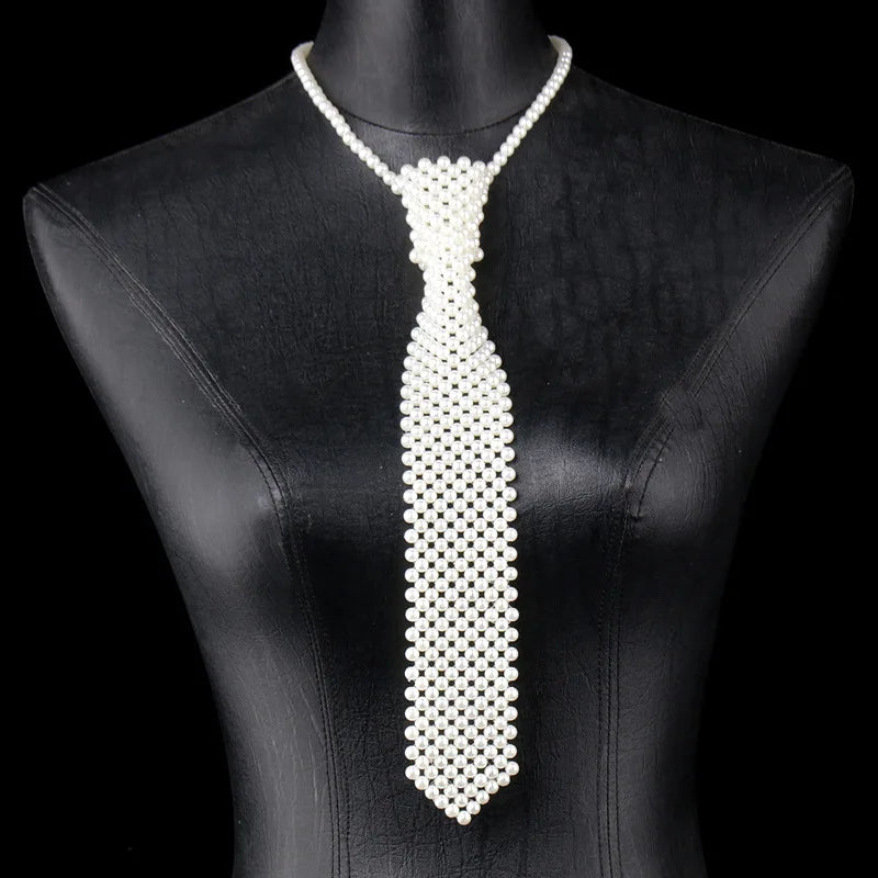 Black White Pearl Fashion Style Necktie