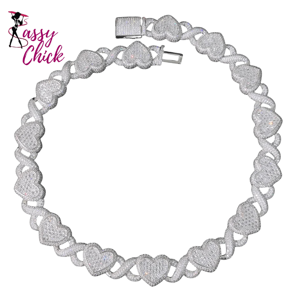 Bling 15mm White Gold Plated Choker Iced out Jewelry Sassy Chick Logo