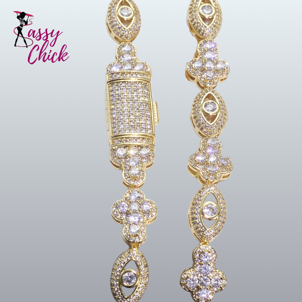 Bling Brass 5A Eye Chain Gold-Plated Cubic Zirconia Bracelet Sassy Chick Logo