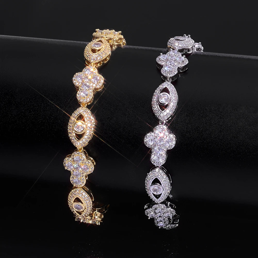 Bling Brass 5A Eye Chain Gold-Plated Cubic Zirconia Bracelet