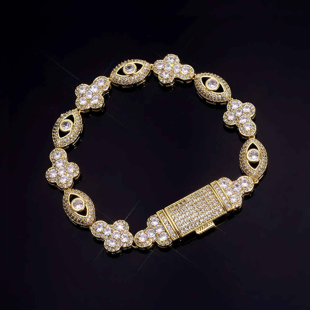 Bling Brass 5A Eye Chain Gold-Plated Cubic Zirconia Bracelet