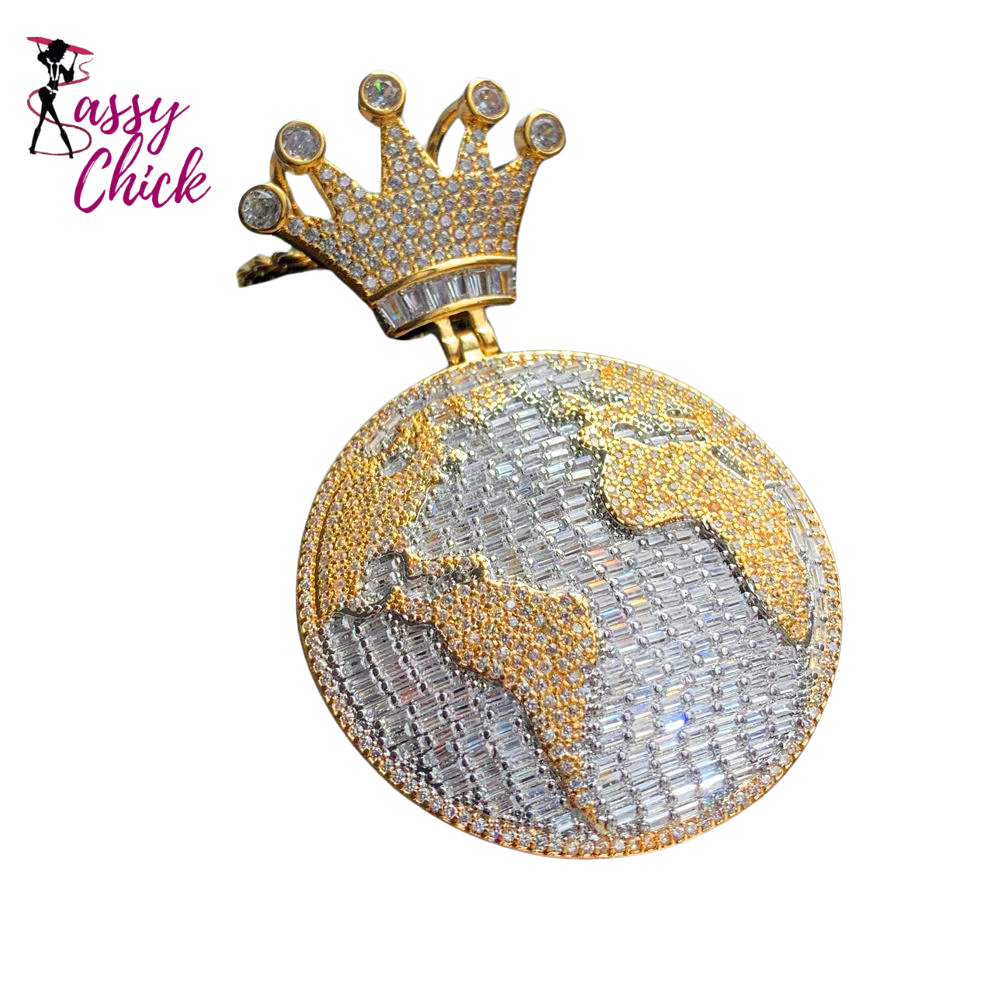 Bling CZ King Of The World Pendant Necklace Sassy Chick Logo