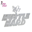 Bling CZ Letter Hustle Hard Rich Lucky Pendant Necklace Sassy Chick Logo
