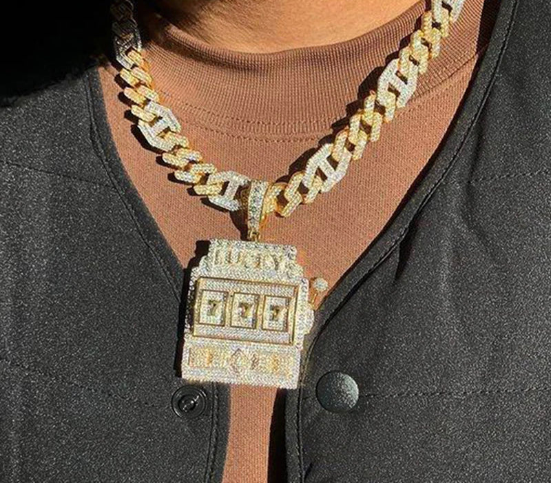 Bling CZ Letter Hustle Hard Rich Lucky Pendant Necklace