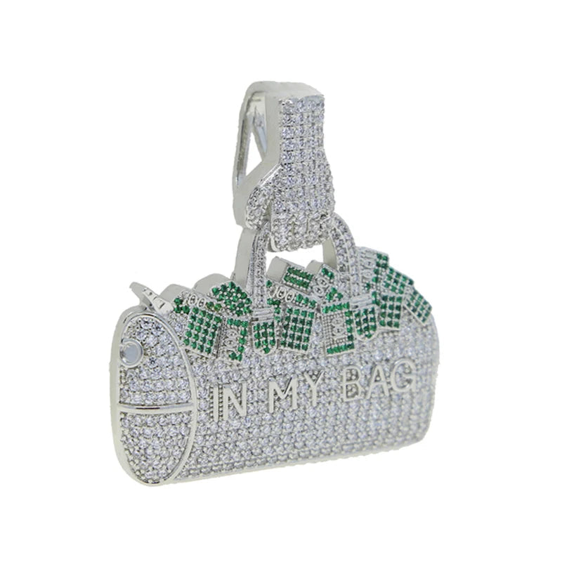 Bling CZ Letter Hustle Hard Rich Lucky Pendant Necklace