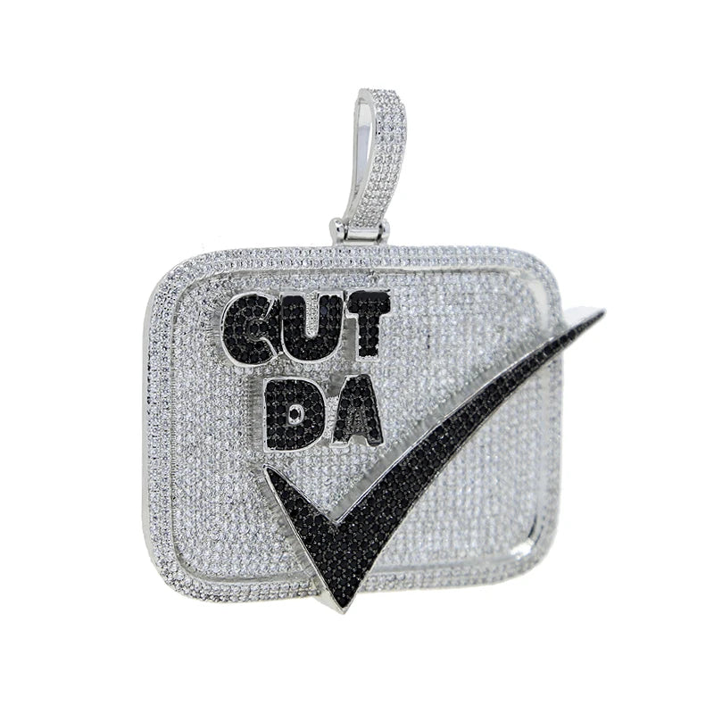 Bling CZ Letter Hustle Hard Rich Lucky Pendant Necklace