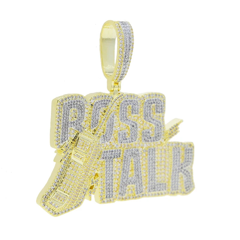Bling CZ Letter Hustle Hard Rich Lucky Pendant Necklace