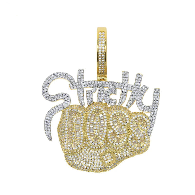 Bling CZ Letter Hustle Hard Rich Lucky Pendant Necklace