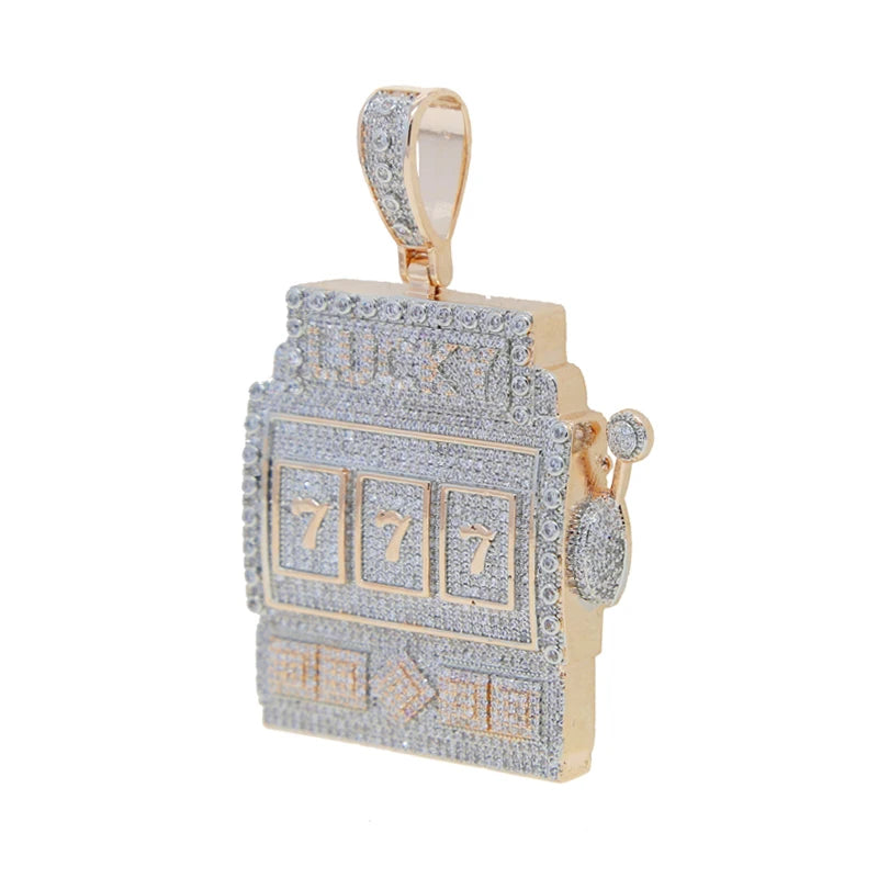 Bling CZ Letter Hustle Hard Rich Lucky Pendant Necklace