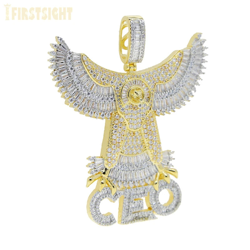 Bling CZ Letter Hustle Hard Rich Lucky Pendant Necklace