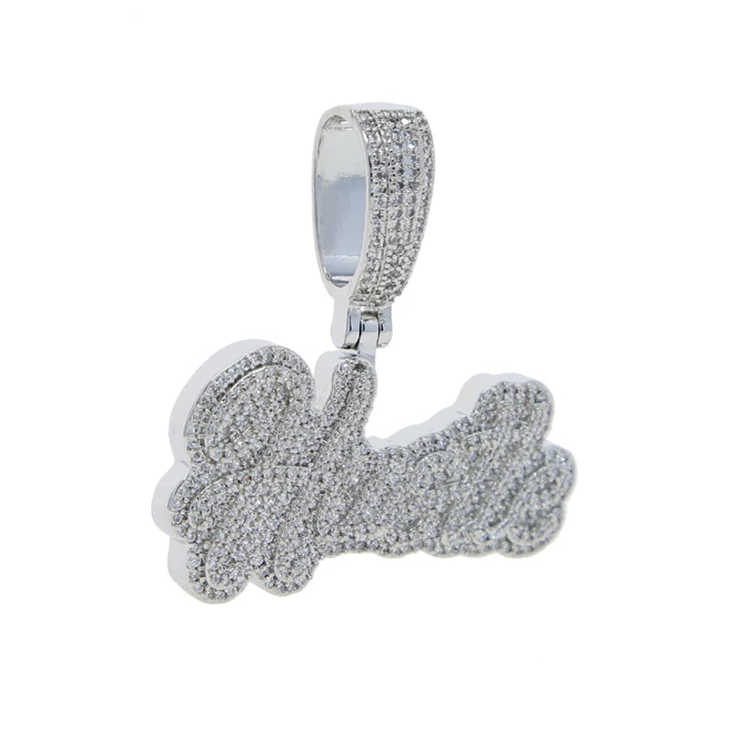 Bling CZ Letter Hustle Hard Rich Lucky Pendant Necklace