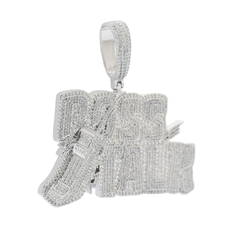 Bling CZ Letter Hustle Hard Rich Lucky Pendant Necklace