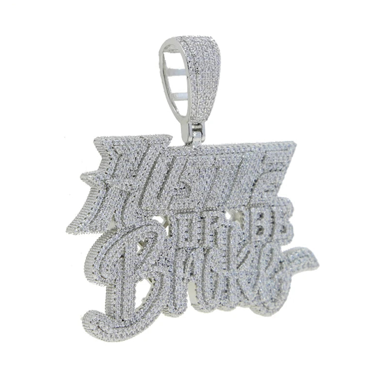 Bling CZ Letter Hustle Hard Rich Lucky Pendant Necklace