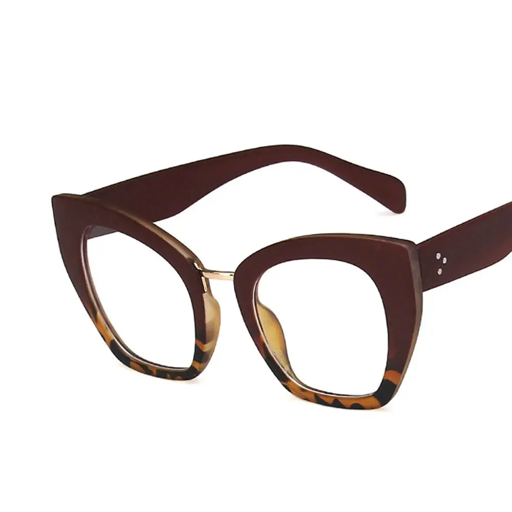 wine red frame Blocking Leopard Print Cat Eye Big Frame Eyeglasses
